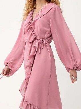 NWT Ruffled sheer chiffon wraparound dress